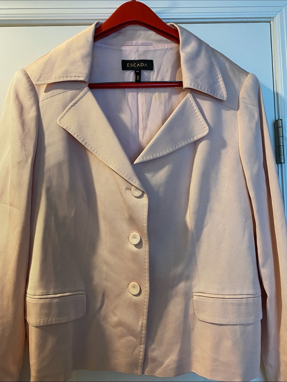 Escada Silk Stretch Blend Pale Pink Lined Silk Button Down Jacket